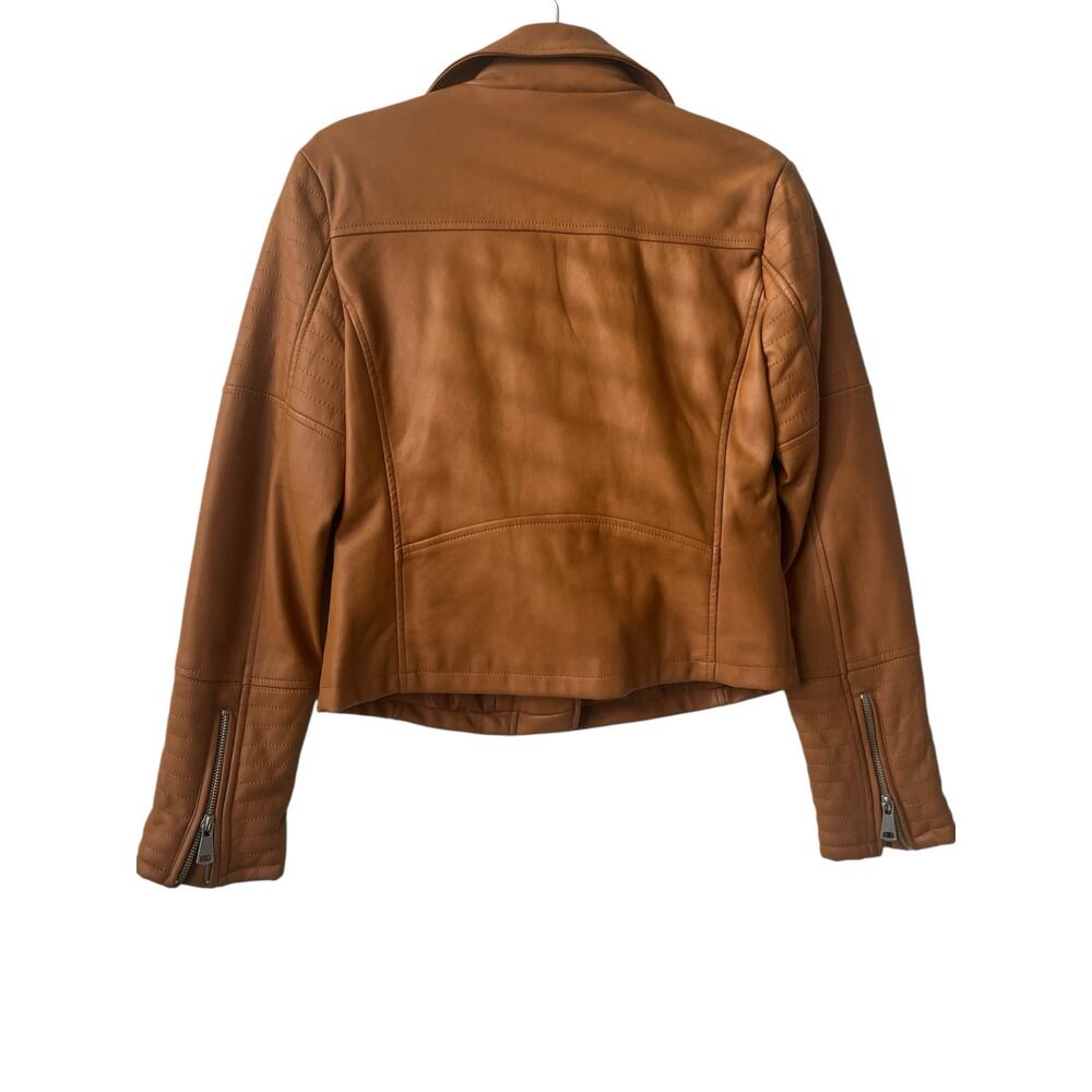 Avec les Filles Cognac Caramel Zip Up Moto Jacket Size S - Picture 2 of 13